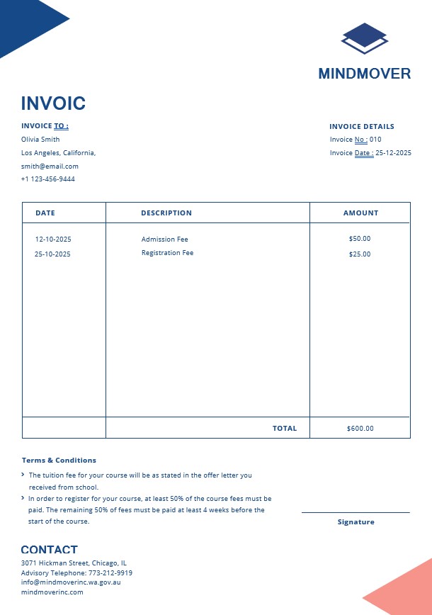 Blank Education Invoice Template PSD template